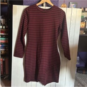 Iris Long Sleeve Dress Burgundy Black Stripes Size XL